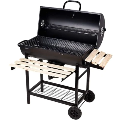 Afbeelding van SunJas Houtskoolgrill, houtskoolgrill met wielen, antraciet staande grill, open haard geïntegreerde thermometer en ventilatieventiel, tuingrill, oppervlak
