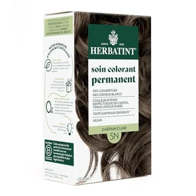 Afbeelding van Herbatint Permanente haarkleurverzorging, 5N, lichtbruin, 170 ml, ammoniakvrij, 100% dekking van wit haar, dermatologisch getest voor de gevoelige huid, met 8 biologische plantenextracten