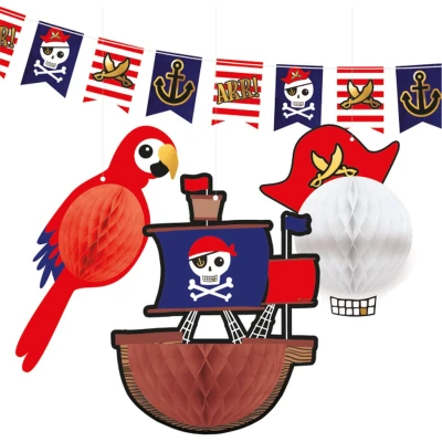 Afbeelding van Amscan Decoratieset Pirates Jongens Papier Rood/wit 4 delig