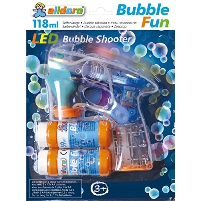 Afbeelding van alldoro 60625 led bellenblaaspistool met 2 x 59 ml elektrische bellenblaasvloeistof ca. 17 15 6 cm, voor kinderen vanaf 3 jaar
