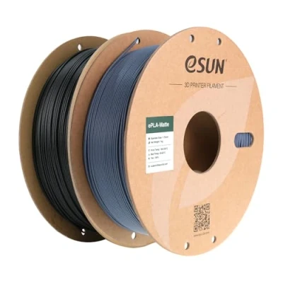 Afbeelding van eSUN Verbeterd mat PLA filament van 1,75 mm, voor 3D printers, kleur zonder glans, matte textuur, 1 kg per spoel, 2 spoelen diepzwart en donkergrijs