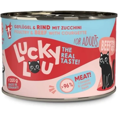 Afbeelding van 6x200g Lucky Lou Lifestage Adult Gevogelte en rundvlees Nat kattenvoer