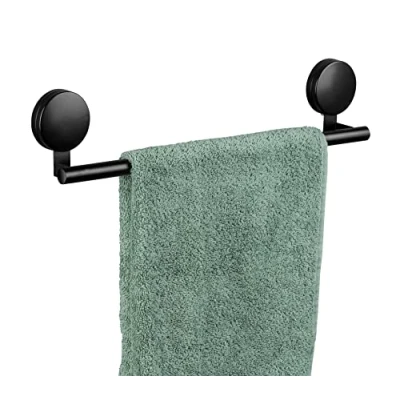 Afbeelding van Plus badhanddoekstang Pavia zwart, handdoekhouder, bevestigen zonder boren, veilige grip door statische hechting op gladde, luchtdoorlatende oppervlakken, 41,5 x 9 5 cm, mat staal