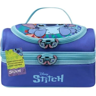 Afbeelding van Get Trend Disney Stitch Geïsoleerde lunchtas voor kinderen met dubbele verdiepingen school, picknick (blauwe stip)