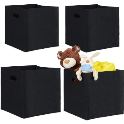 Afbeelding van Relaxdays 4x houtmand vierkant zwart vilt haardhout mand opbergdoos