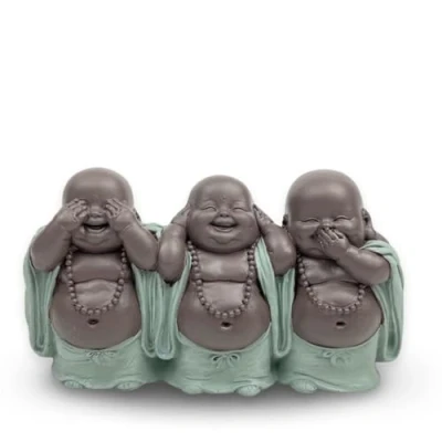 Afbeelding van Beeldje 3 Bonzes Wijsheid Zen en Feng Shui Decoratie Om Een Ontspannende Spirituele Sfeer Te Creëren Geluksbrenger Cadeau idee Breedte: 15,5 cm Kleur: Groen Bruin Zen&#039;Light
