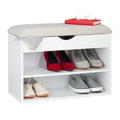 Afbeelding van Relaxdays schoenenbank modern schoenenkast bankje schoenenrek met kussen wit