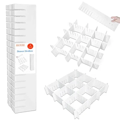 Afbeelding van HGYZE Verstelbare ladeverdelers van kunststof, 42 x 9 cm, modulaire organizer, opbergrek voor badkamer, keuken of kantoor, organizer sokken en slips (wit)