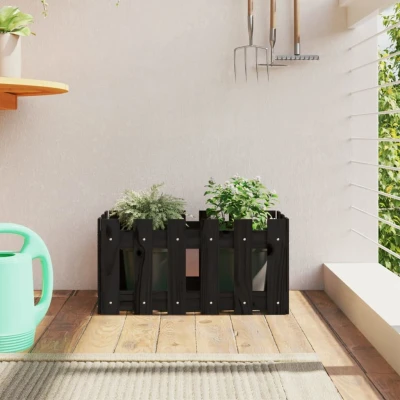 Afbeelding van Plantenbak met hekontwerp 60x30x30 cm massief grenenhout zwart