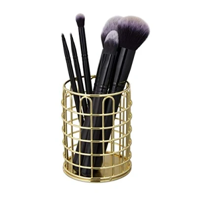 Afbeelding van Relaxdays Ronde metalen makeup of pennen houder Goud
