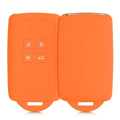 Afbeelding van kwmobile Accessoires voor autosleutels, compatibel met Renault Smart Key 4 toetsen (Keyless Go Unique) beschermhoes van zachte siliconen eindstuk, fruitig oranje