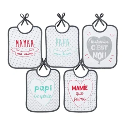 Image de Lot de 5 bavoirs naissance message famille babycalin