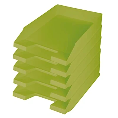 Afbeelding van helit H2661653 The Green Staff 5 stuks stapelbare brievenbakken van gerecycled kunststof, DIN A4 C4, lichtgroen, opbergvakken Blauer Engel gecertificeerd
