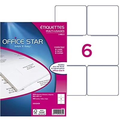 Afbeelding van Office Star Wit 99.1 x 93.1 mm 600 etiket(ten) (100 vel(len) 6 etiketten