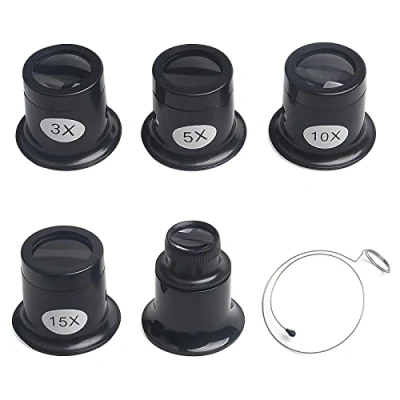 Afbeelding van HENGBIRD Loupe de Réparation Montre, Bijoutiers,Loupe Montre Outil 3X 5X 10X 15X 20X Lentille 5 PCS Noir, Noir