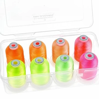 Afbeelding van New brothread 15 opties 8 klikspoelen van 1000 m, elk polyester borduurgaren met transparante kunststof opbergdoos voor borduren en quilten neon kleur
