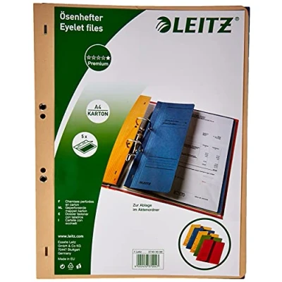 Afbeelding van Leitz ringmappen ordner a4 half formaat gerecycled karton, meerdere kleuren, 5 stuks