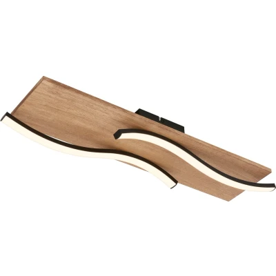 Afbeelding van Briloner Vinka LED plafondlamp 3815014 Houtdecor Waveform 2 vlammen AAN/UIT Warm wit licht 55 x 14 8,5 cm Zwart Hout