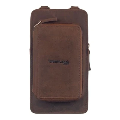 Afbeelding van GreenLand Nature Leren Schoudertas mobiele telefoon Portemonnee Montenegro Phone Bag / Wallet Brown Bruine