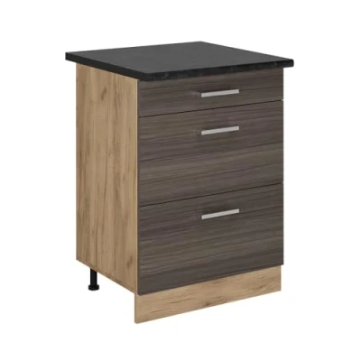 Afbeelding van Vicco Keukenonderkast R Line, Edel grijs/Krachtige eik goud, 60 cm met laden, WB Antraciet