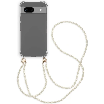 Afbeelding van iMoshion Hoesje Geschikt voor Google Pixel 8a met koord Backcover + armband Parels Transparant