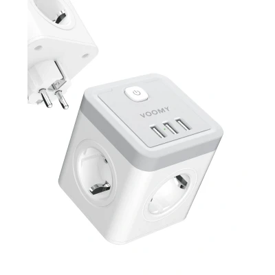 Afbeelding van Cube Verdeelstekker 3 USB A &amp; 4 EU White