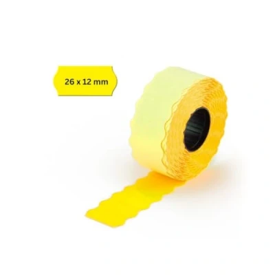 Afbeelding van Pokornys 9000 etiketten voor labelapparaten met prijs, datum, artikelnummer, vervaldatum, gewicht enz. Zelfklevende prijskaartjes handlabelapparaten gegolfde rand (geel/26 x 12 mm)