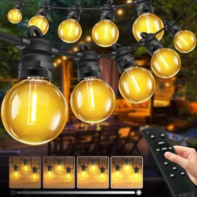 Afbeelding van Bowfar Lichtsnoer voor buiten, 20 m, 33 + 2 lampen G40, met afstandsbediening, laagspanning, IP68, weerbestendig, dimbaar, terras, feest, bruiloft