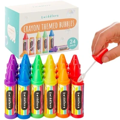 Afbeelding van THE TWIDDLERS 24 Mini Zeepbellen, Bellenblaas Speelgoed voor Kinderen (Kleurpotlood vormig, 8cm) Kinderfeestjes, Kinderverjaardag, Bruiloften, Traktaties, Uitdeelcadeautjes