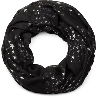 Afbeelding van styleBREAKER Dames buissjaal met glinsterend metallic sterrenpatroon rondom bedrukt, effen lichte buissjaal, sjaal 01016118, donkerblauw, één maat, Donkerblauw
