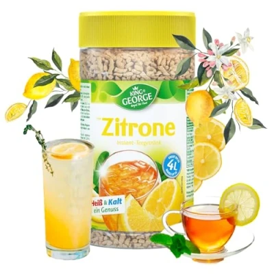 Afbeelding van KING GEORGE Instant citroenbrouwsel 12 x 400 g Citroen en citrusvruchten infusie met vitamine C Voordeelverpakking kruimelthee Poederdrank, verfrissende drank