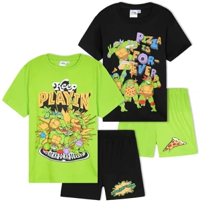 Afbeelding van Get Trend Set van 2 pyjama&#039;s voor jongens, korte mouwen, nachtkleding, pyjama, kinderen, zomer, ontspanning of slaap, Multi TMNT stuks, 5 6 jaar