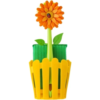 Afbeelding van Vigar Flower Power Afwasborstel spoelset mand oranje 7201