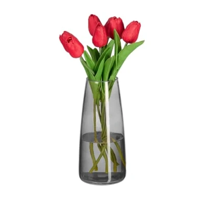 Afbeelding van Relaxdays vaas 21,5 x 10 cm glazen bloemenvaas eettafel modern grijs