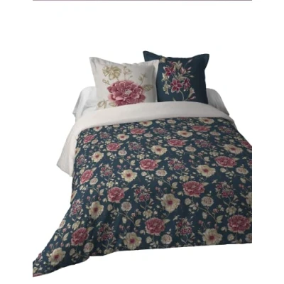 Afbeelding van LOVELY CASA Dekbedovertrek 240 x 220 cm + 2 kussenslopen 63 cm, bloemenmotief, blauw
