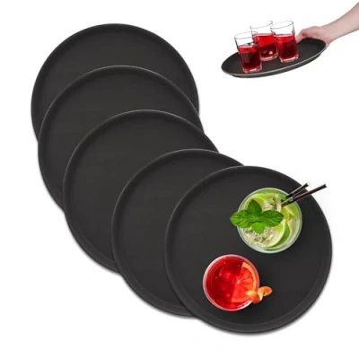 Afbeelding van Relaxdays horeca dienblad set van 5 Ø 35 cm rond serveerblad antislip kunststof