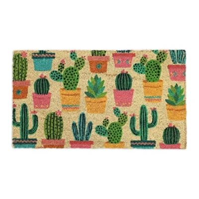 Afbeelding van deurmat kokos met cactussen 75 x 42 cm antislip binnen en buiten weerbestendig