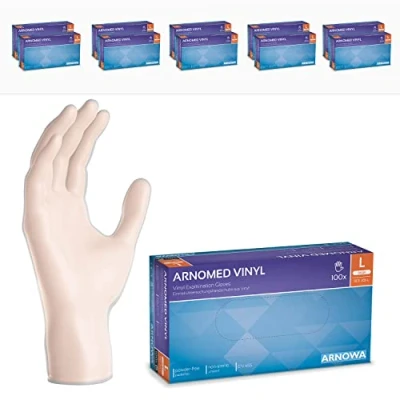 Image de gants jetables ARNOMED en vinyle L, 1000 pièces (10 boîtes), gant non poudre, jetable, vinyle, boite de jetables, disponibles tailles S, M, L &amp; XL, hygiene