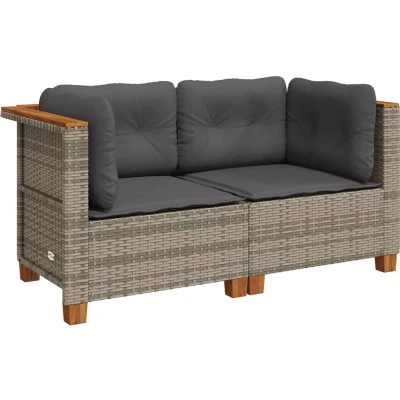 Afbeelding van Tuinhoekbanken 2 st met kussens poly rattan grijs