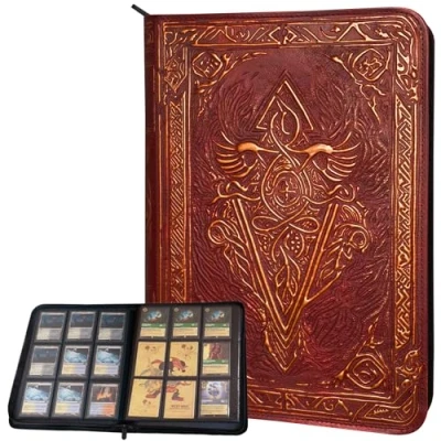 Afbeelding van Verzamelmap voor Pokémon kaarten, Magic The Gathering, Lorcana Disney trading Card Game 3D PU Leather Spellbook Design Side Loading Map MTG &amp; andere games 20 Pagina&#039;s 360 Sleeves Rood