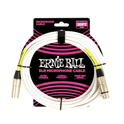 Afbeelding van Ernie Ball 20 inch mannelijke vrouwelijke XLR microfoonkabel wit