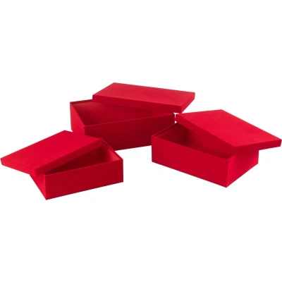 Afbeelding van J Line doos Rechthoekig fluweel/papier rood 3 stuks