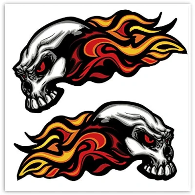 Afbeelding van Skino Eu® 2 stuks vinyl stickers schedel vlammen vuur voor auto motorfiets raam deur helm scooter tuning B 35