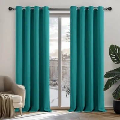 Afbeelding van Deconovo Verduisterende gordijnen, warmte isolerend, gordijnen voor woonkamer en slaapkamer, modern ontwerp met ringen, 135 x 240 cm (b l), turquoise, 2 stuks