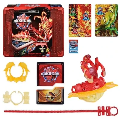 Afbeelding van Bakugan Baku tin met Special Attack Mantid spinnend actiefiguur in opbergblik