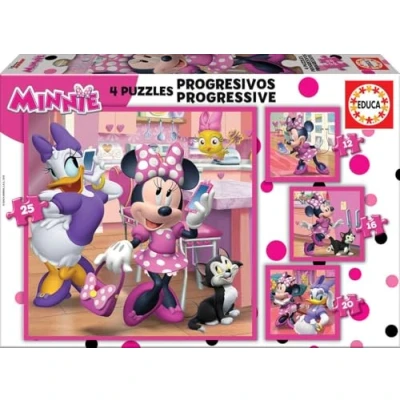 Image de Educa Minnie et The Happy Helpers, 4 Puzzles Enfant Progressifs, +3 Ans (17630), Cranberry
