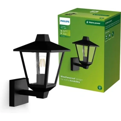 Afbeelding van Philips Kinno wandlamp Buitenlamp Zwart E27 fitting Maximaal 25W Weerbestendig; IP44 Staande