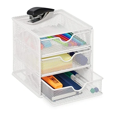 Afbeelding van Relaxdays bureau organizer wit 3 lades desk metaal ladenblok klein