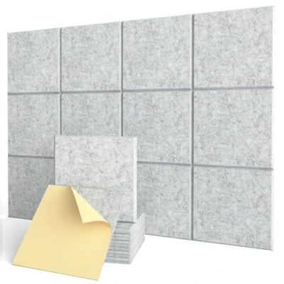 Afbeelding van Zelfklevende akoestische panelen, 12 delige geluidsabsorberende wand met hoge dichtheid voor wanddecoratie en behandeling, akoestisch schuim afgeschuinde rand (30x30x0,9 cm)