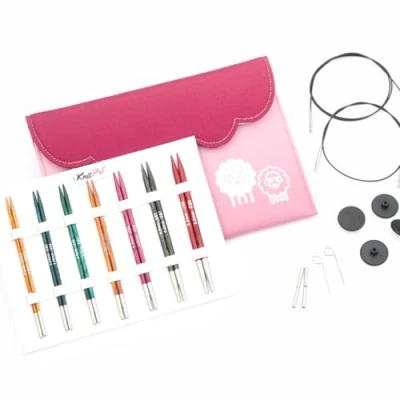 Afbeelding van KnitPro Dreamz Verwisselbare naaldenset, 7 paar 13 cm rondbreinaalden met accessoires, Midi set, kleurcode voor beginners, professionals en geschenkdoos